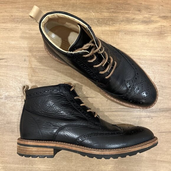 ECCO Vitrus Mens Wing Tip Boots Black Leather US Size 8 Lace Up Classic Hipster - Picture 2 of 5